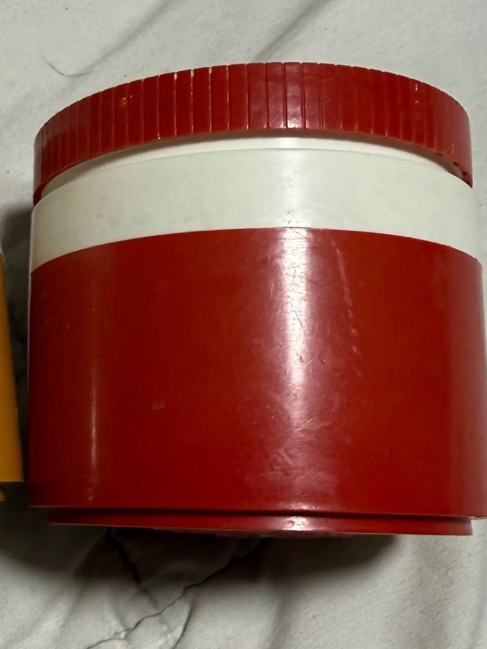Vintage Thermos Insulated Jar Plastic Twist Lid Yellow Red White 2pc